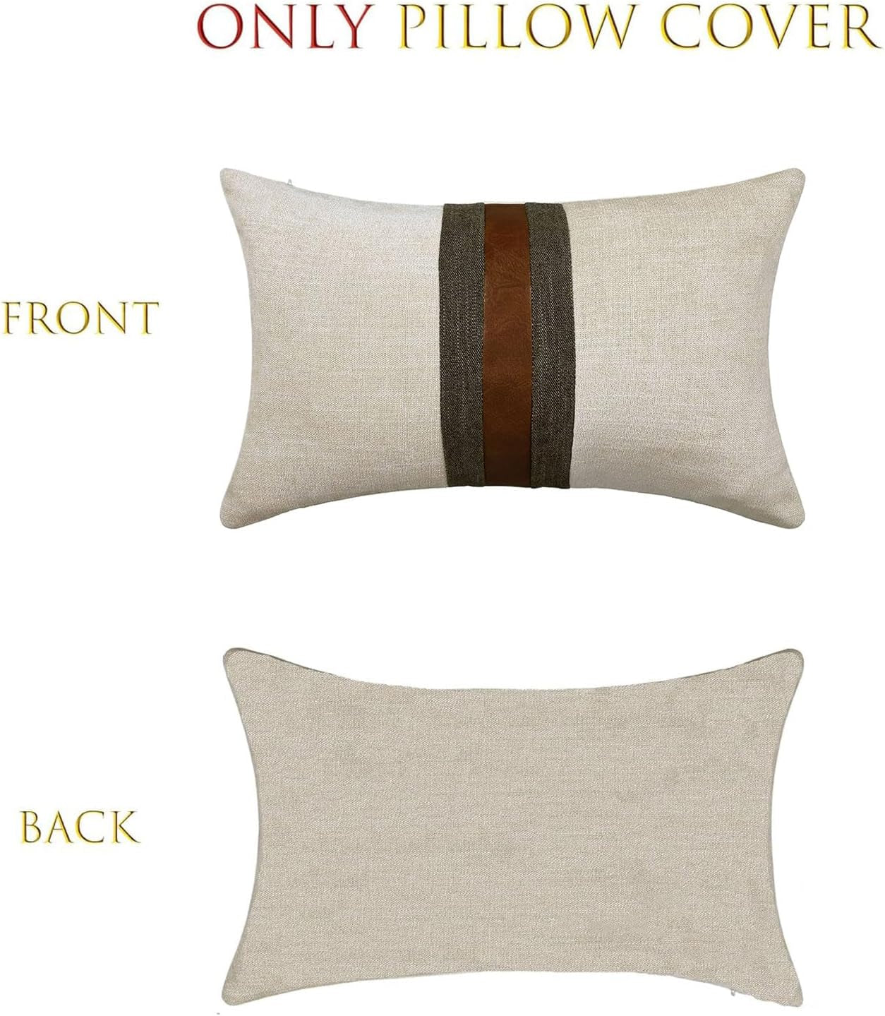 Farmhouse Decorative Outdoor Throw Pillow Covers for Couch Sofa Bed Brown Faux Leather Accent Pillow Cover Modern Decor Pillow Case 12 X 20 Inch (Beige)