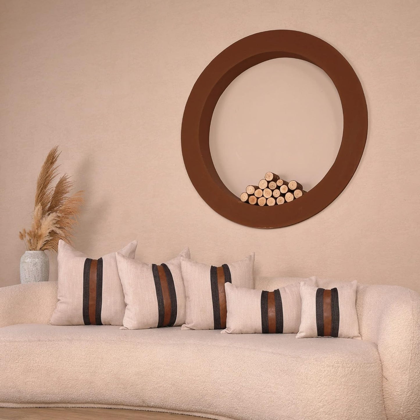 Farmhouse Decorative Outdoor Throw Pillow Covers for Couch Sofa Bed Brown Faux Leather Accent Pillow Cover Modern Decor Pillow Case 12 X 20 Inch (Beige)
