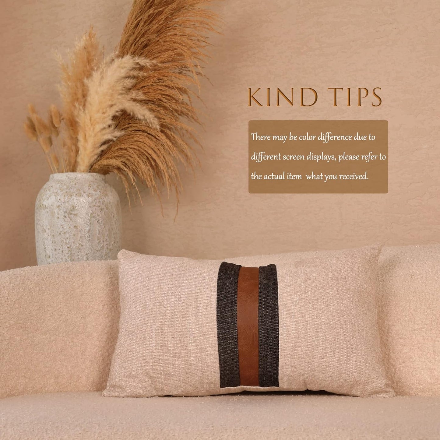 Farmhouse Decorative Outdoor Throw Pillow Covers for Couch Sofa Bed Brown Faux Leather Accent Pillow Cover Modern Decor Pillow Case 12 X 20 Inch (Beige)