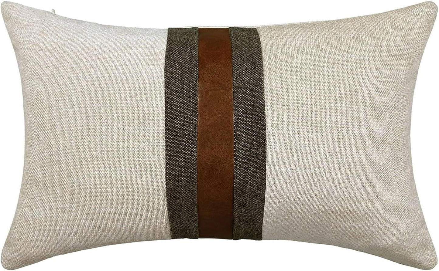 Farmhouse Decorative Outdoor Throw Pillow Covers for Couch Sofa Bed Brown Faux Leather Accent Pillow Cover Modern Decor Pillow Case 12 X 20 Inch (Beige)