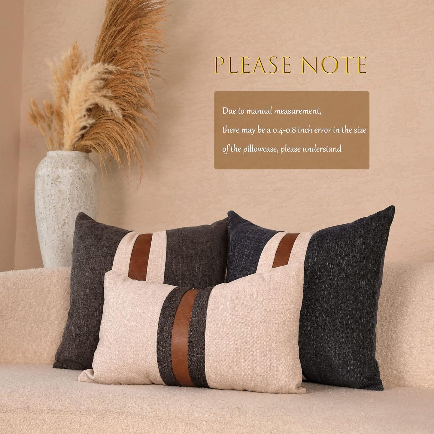 Farmhouse Decorative Outdoor Throw Pillow Covers for Couch Sofa Bed Brown Faux Leather Accent Pillow Cover Modern Decor Pillow Case 12 X 20 Inch (Beige)