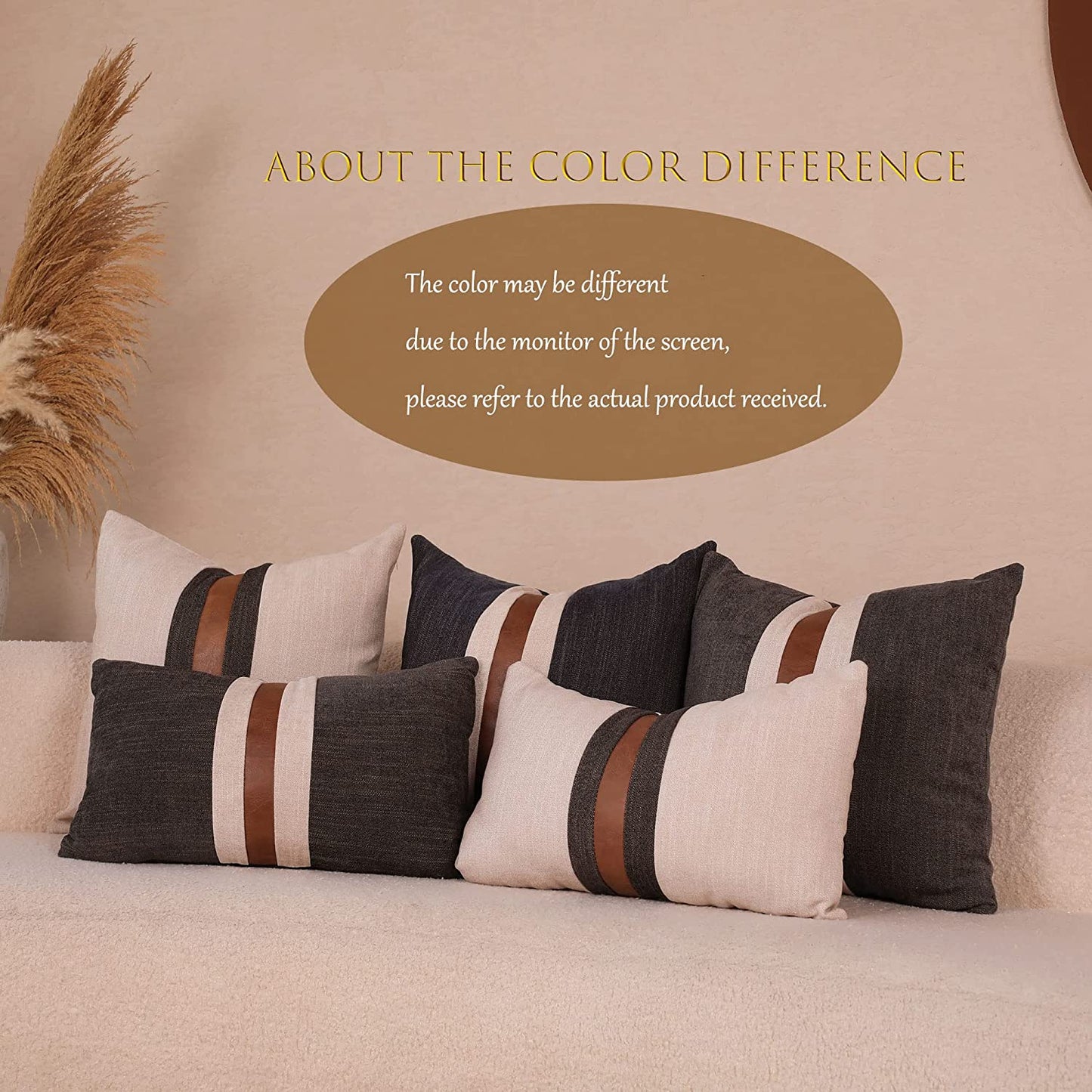 Farmhouse Decorative Outdoor Throw Pillow Covers for Couch Sofa Bed Brown Faux Leather Accent Pillow Cover Modern Decor Pillow Case 12 X 20 Inch (Beige)