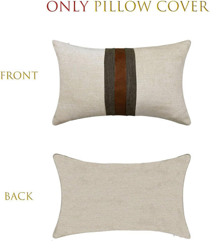 Farmhouse Decorative Outdoor Throw Pillow Covers for Couch Sofa Bed Brown Faux Leather Accent Pillow Cover Modern Decor Pillow Case 12 X 20 Inch (Beige)
