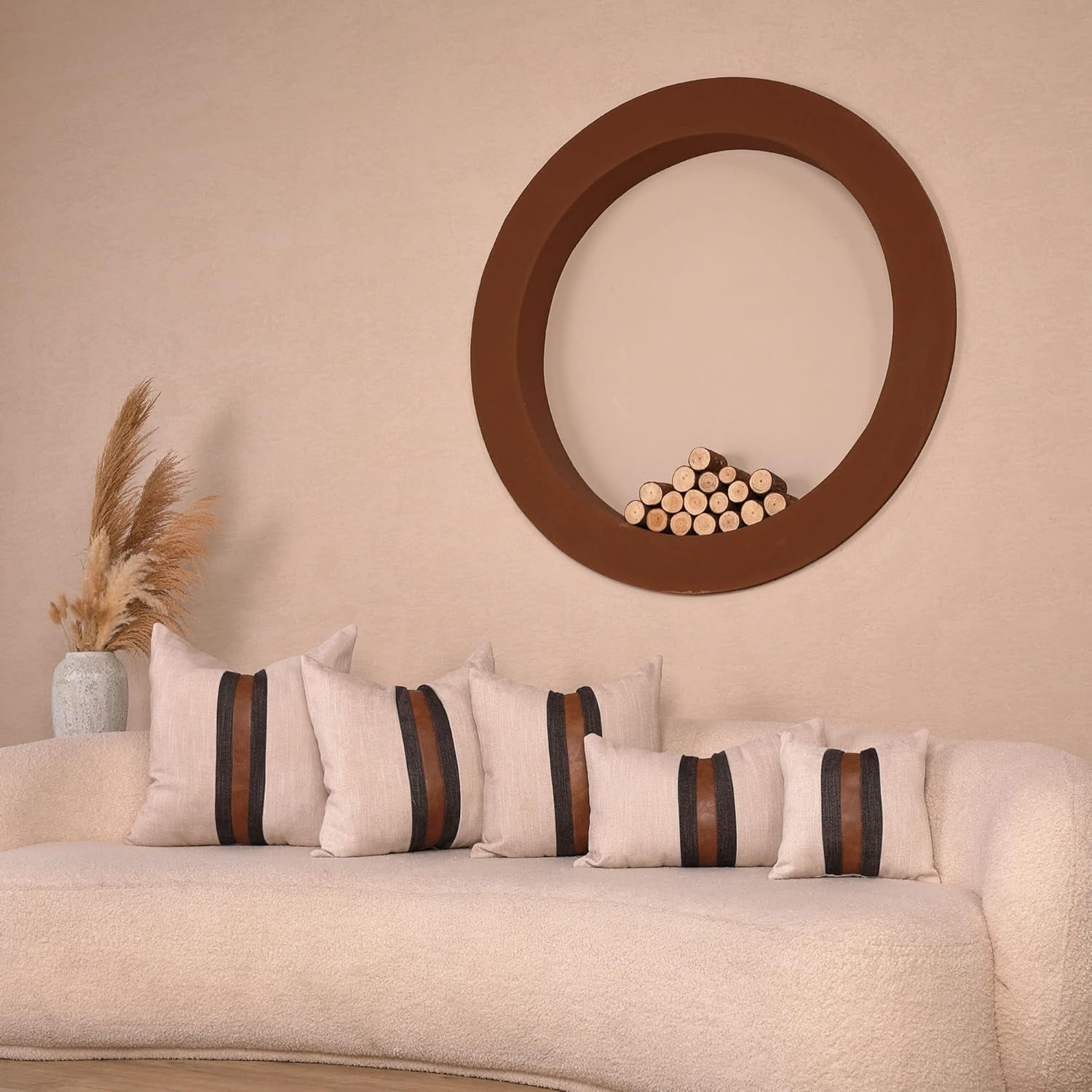 Farmhouse Decorative Outdoor Throw Pillow Covers for Couch Sofa Bed Brown Faux Leather Accent Pillow Cover Modern Decor Pillow Case 12 X 20 Inch (Beige)
