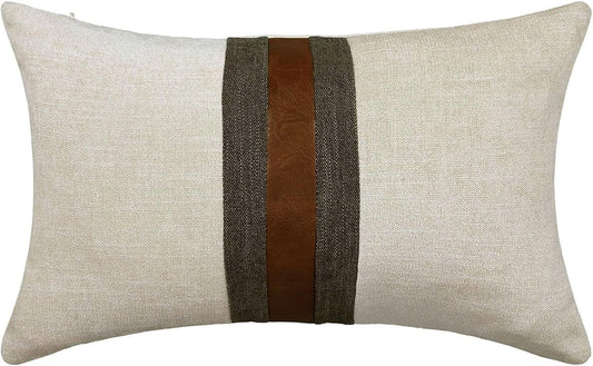 Farmhouse Decorative Outdoor Throw Pillow Covers for Couch Sofa Bed Brown Faux Leather Accent Pillow Cover Modern Decor Pillow Case 12 X 20 Inch (Beige)